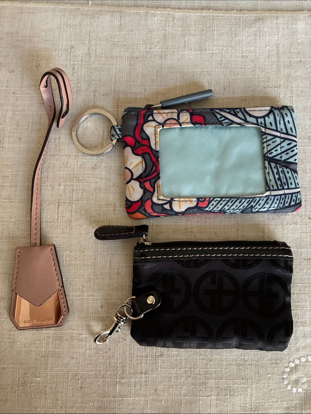 Set of 3 Charms : Michael Kors Gold & Pink Tag , Vera Bradly , Gianni Bini Pouch